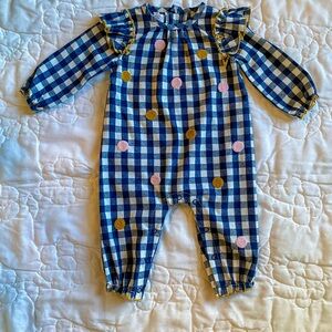 Mudpie Gingham Baby Romper with Polka Dots